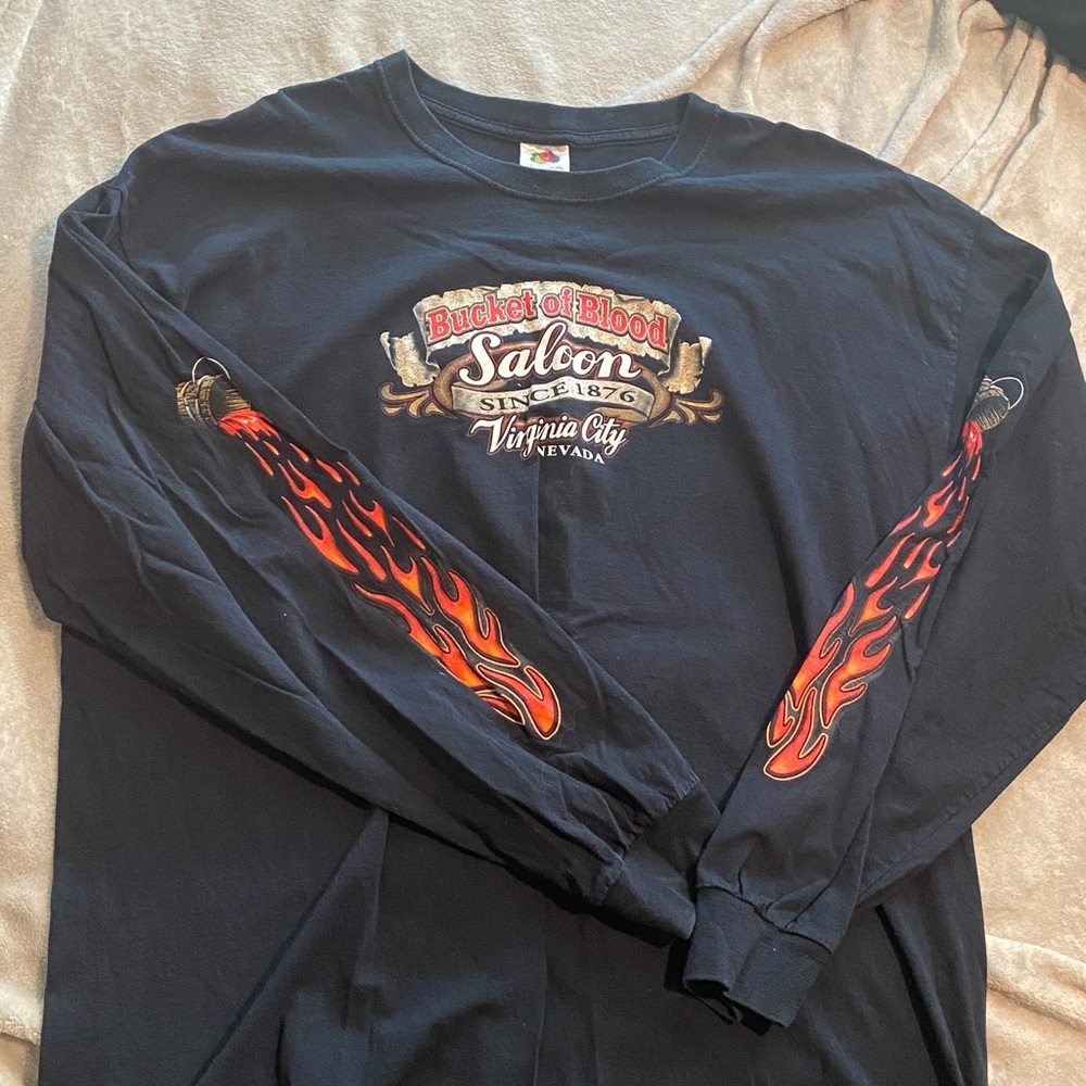 VTG BRAND NEW Bucket of BLOOD Shirt with Flame. VIRGINIA CITY, NEVADA